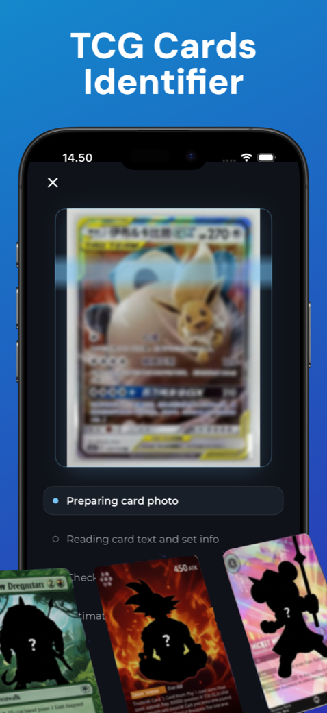 Scanner Dex identifying a trading card with the iPhone camera